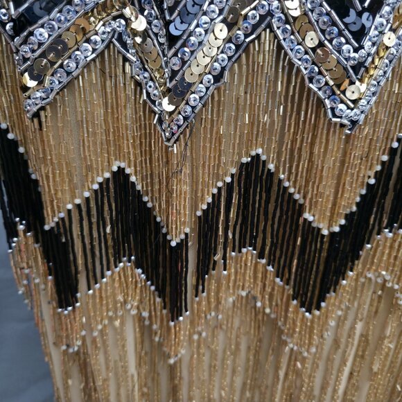 Vintage Niteline by Della Roufogali Black Gold Beaded Fringe Cocktail Dress - Picture 8 of 12